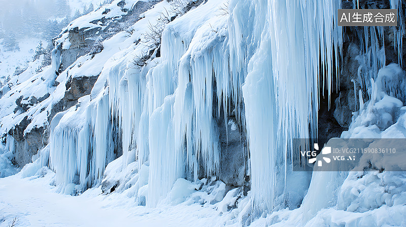 【AI数字艺术】冬季冰挂景观图片素材