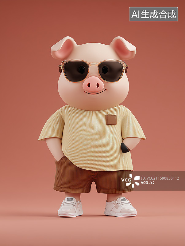 【AI数字艺术】卡通潮流十二生肖猪IP形象图片素材