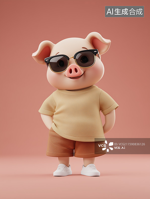 【AI数字艺术】卡通潮流十二生肖猪IP形象图片素材