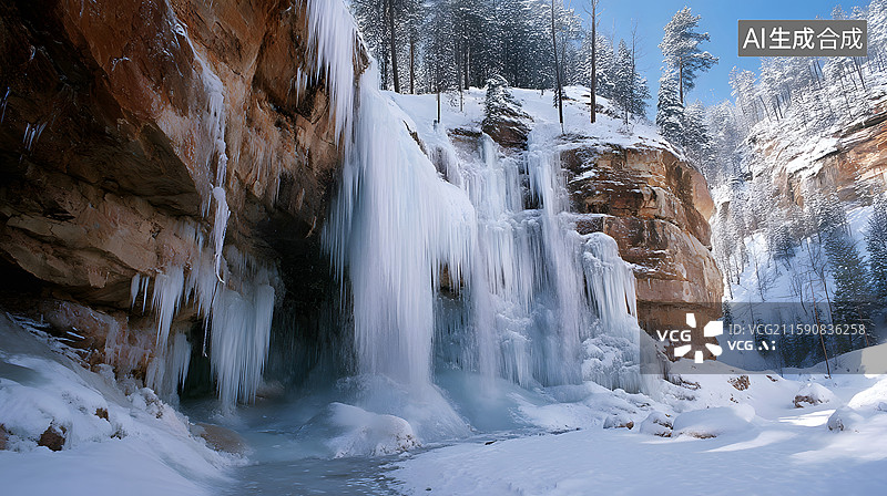 【AI数字艺术】冬季冰挂景观图片素材