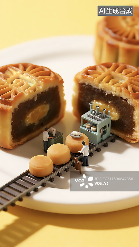 【AI数字艺术】咸蛋黄流心月饼创意工厂图片素材