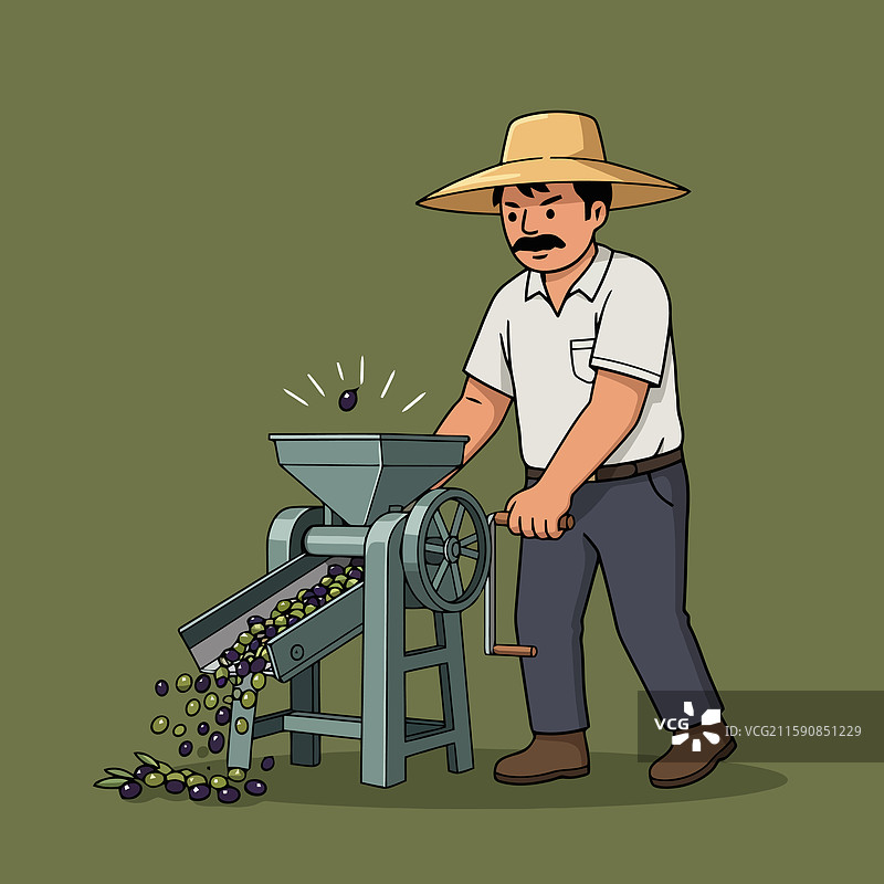 男子操作橄榄加工机器进行灌装图片素材