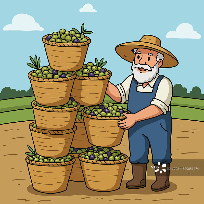 农民堆叠装满收获橄榄的篮子图片素材