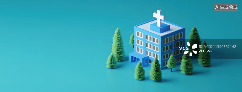 【AI数字艺术】3D三维卡通医院建筑模型图片素材