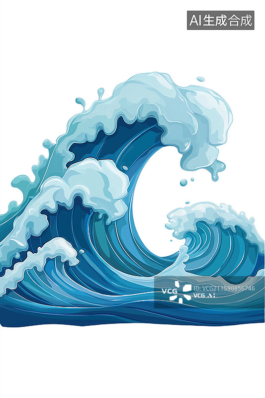 【AI数字艺术】蓝色海洋巨浪的动态插画图片素材