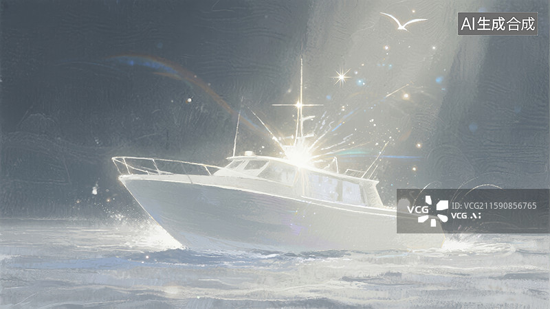 【AI数字艺术】夜航船只光影图片素材
