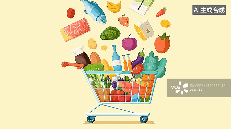 【AI数字艺术】购物车满载新鲜食材图片素材