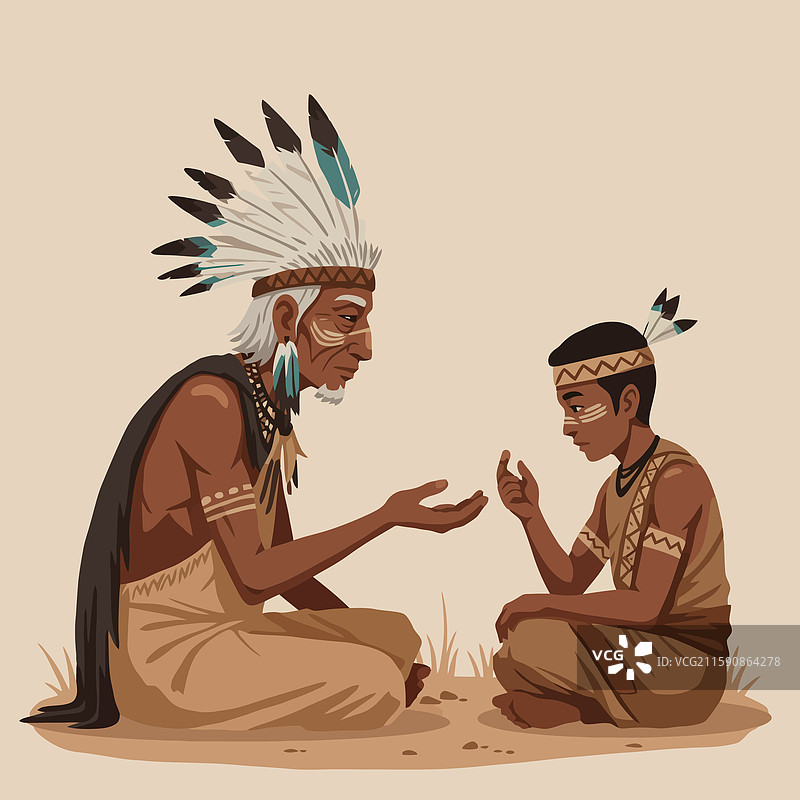美洲土著长者在教坐着的男孩图片素材
