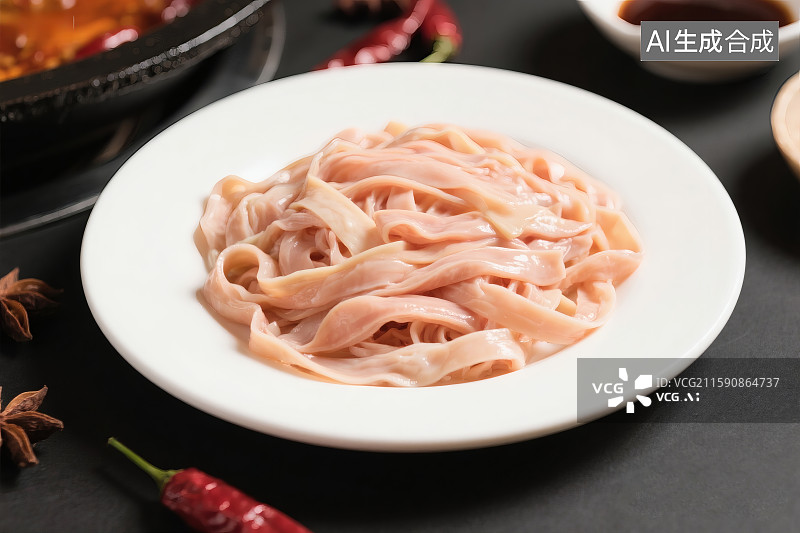 【AI数字艺术】火锅旁的一盘美味的鸭肠图片素材