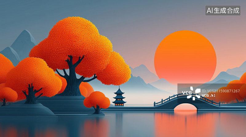 【AI数字艺术】红树拱桥映水中风景图片素材