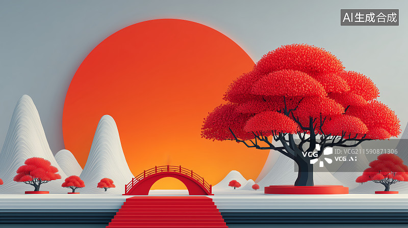 【AI数字艺术】红树拱桥映水中风景图片素材