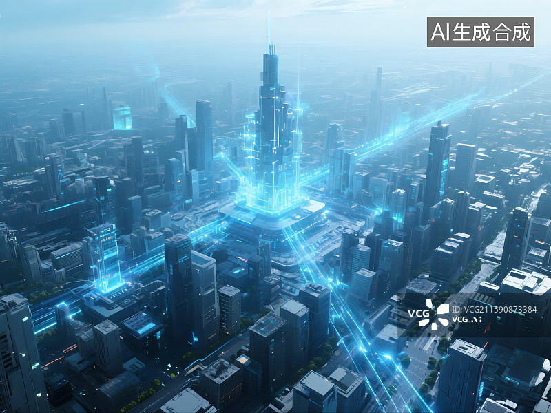 【AI数字艺术】未来城市夜景与光流交织图片素材