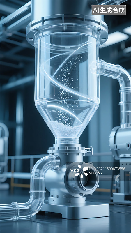 【AI数字艺术】工业透明管道中的螺旋气流装置图片素材