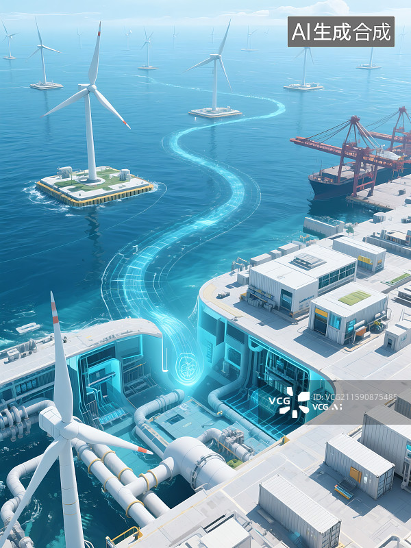 【AI数字艺术】海上风电场与能源处理设施图片素材