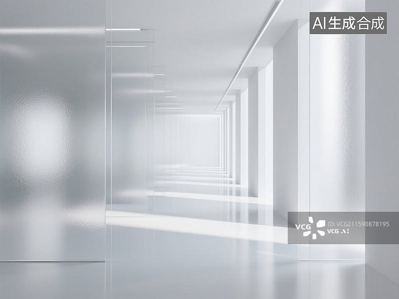 【AI数字艺术】极简主义通透玻璃隔断的光影空间艺术图片素材