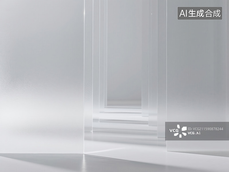 【AI数字艺术】极简主义通透玻璃隔断的光影空间艺术图片素材