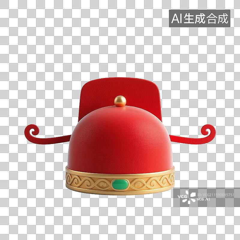 【AI数字艺术】3D渲染，中国风汉服帽子，古风帽子，古代官帽，红色帽子，状元帽，免抠元素图片素材