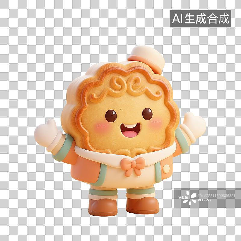 【AI数字艺术】3D渲染，卡通月饼，拟人月饼，可爱的中秋节免抠元素图片素材