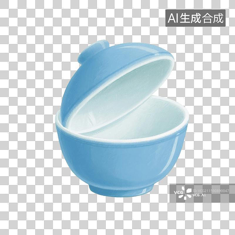 【AI数字艺术】国风手绘插画，盖碗茶，一个打开的青花瓷盖碗，茶盏，茶杯茶具，瓷器，茶道，茶文化，喝茶饮茶免抠元素图片素材