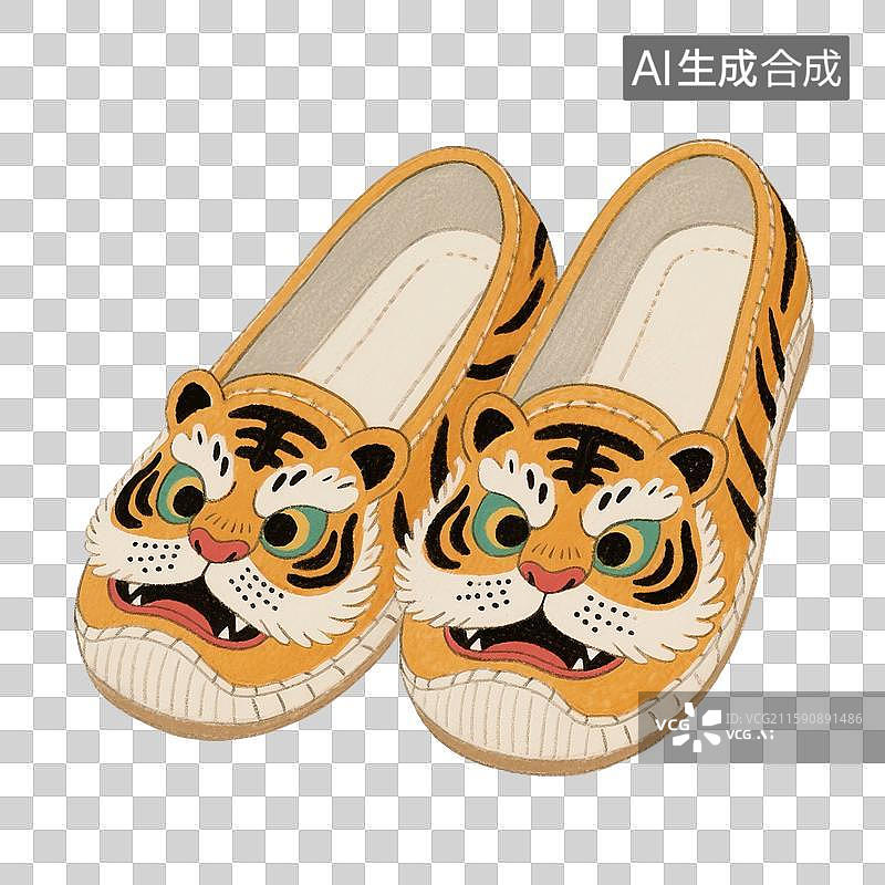 【AI数字艺术】国风手绘插画，鞋子，虎头鞋，春节，新年，免抠元素图片素材