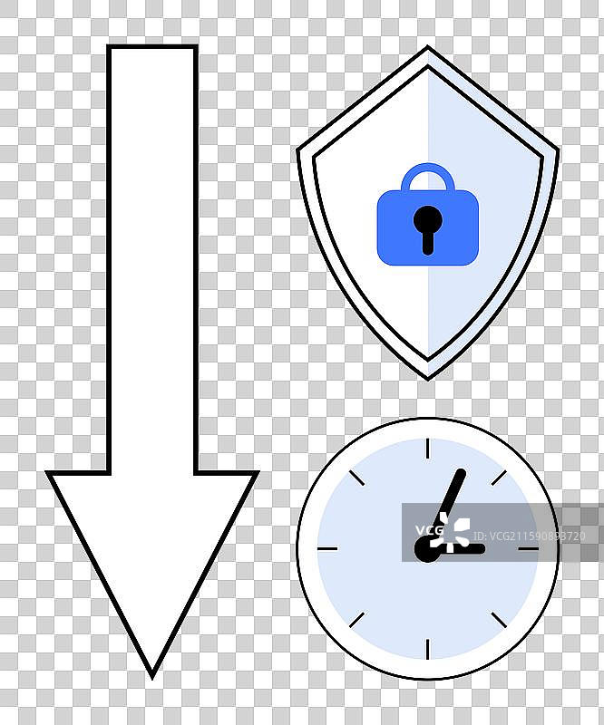 带有锁的安全盾牌和向下箭头图片素材