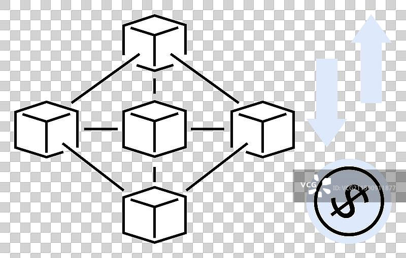 与货币连接的区块链网络节点图片素材