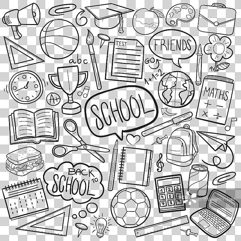 学校涂鸦图标线条艺术图片素材