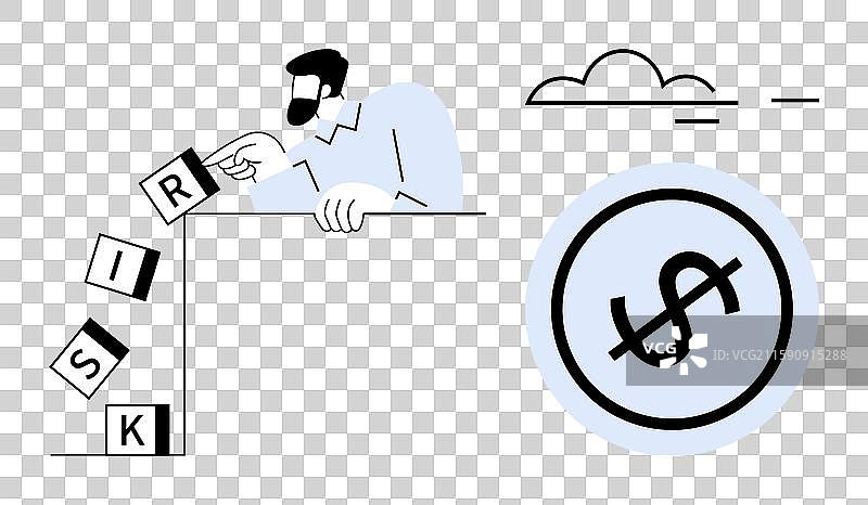 男人推倒带有美元符号的风险积木图片素材