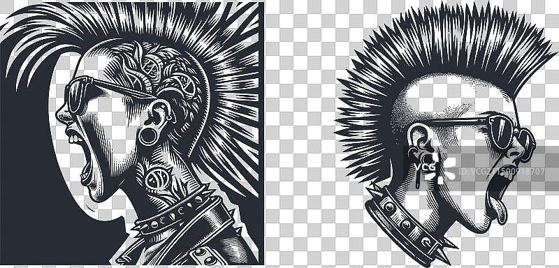 一位尖叫的朋克女孩形象图片素材