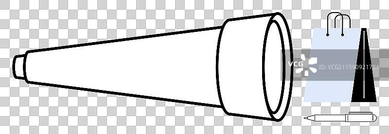 带有笔和购物袋的望远镜图片素材