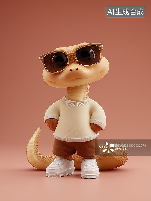 【AI数字艺术】卡通潮流十二生肖蛇IP形象图片素材