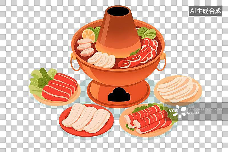 【AI数字艺术】老北京铜炉火锅插画免扣元素图片素材