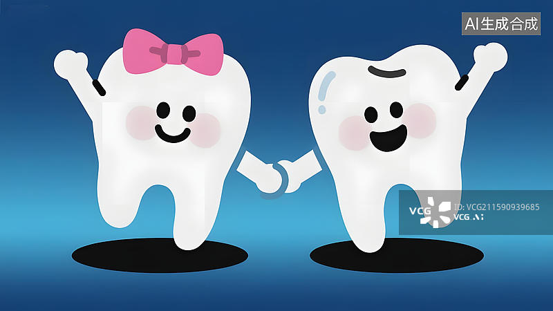 【AI数字艺术】卡通牙齿手拉手微笑图片素材