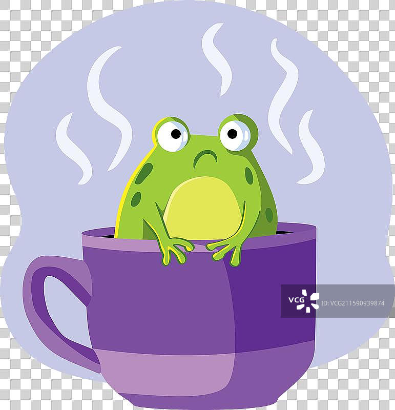 有趣的青蛙在热茶杯中的概念图片素材