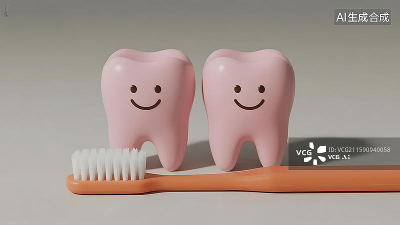 【AI数字艺术】微笑牙齿与牙刷的卡通形象图片素材