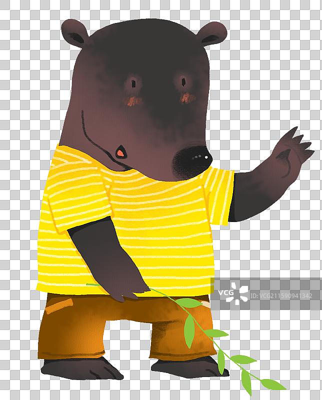 免抠元素 动物主题插画 站着拿着树枝的黑熊图片素材