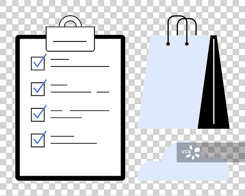 带购物袋的夹板上的购物清单图片素材