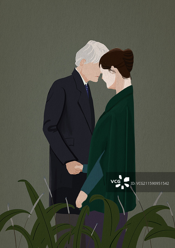 一对成年男女手握手依偎图片素材