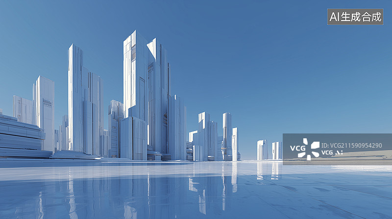 【AI数字艺术】未来白色城市极简天际线图片素材