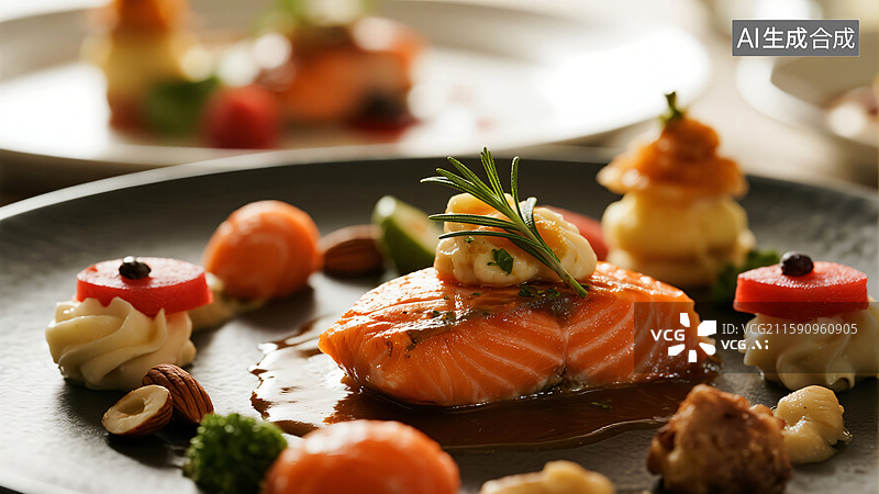 【AI数字艺术】米其林星级臻味：奢华美食特写图片素材
