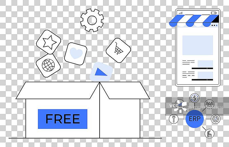 从盒子里冒出来的免费商业工具与手机图片素材