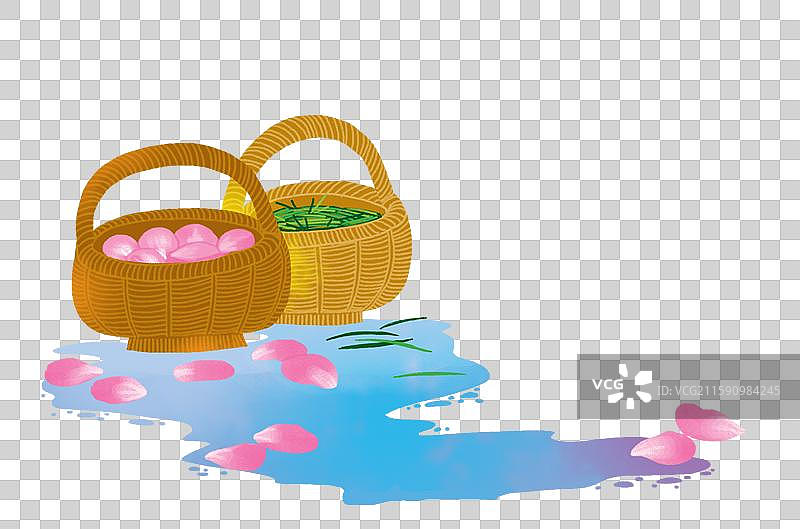 免抠元素 植物风景插画 地上的两个箩筐图片素材