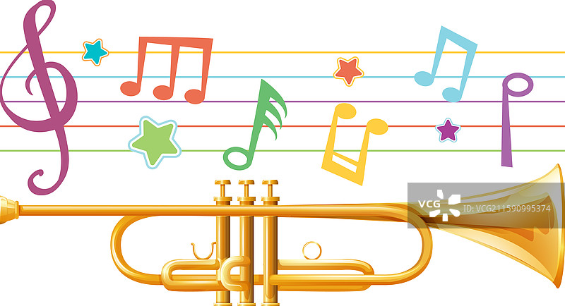 充满活力的小号与五彩缤纷的音符图片素材