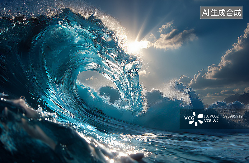 【AI数字艺术】夏日大海，翻涌的海浪图片素材