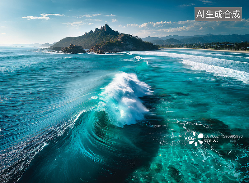 【AI数字艺术】夏日大海，翻涌的海浪图片素材