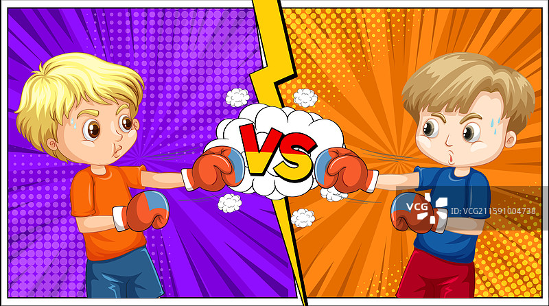 两个孩子在拳击比赛中对峙图片素材