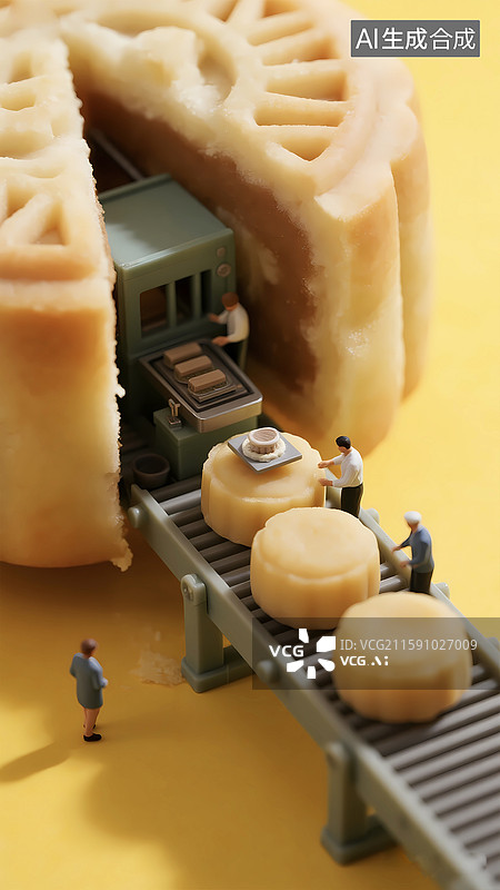 【AI数字艺术】咸蛋黄流心月饼创意工厂图片素材