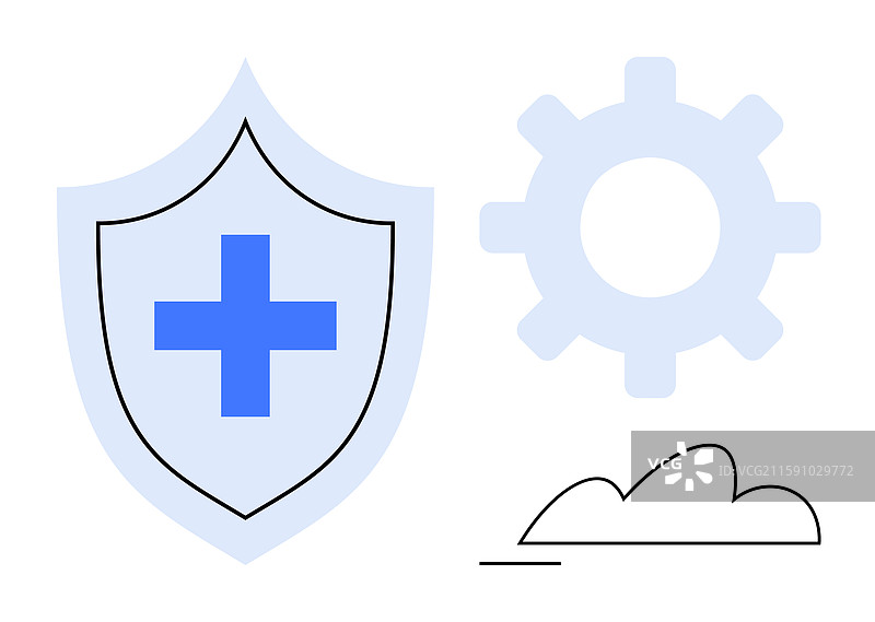 带有十字、齿轮和云朵的盾牌图片素材
