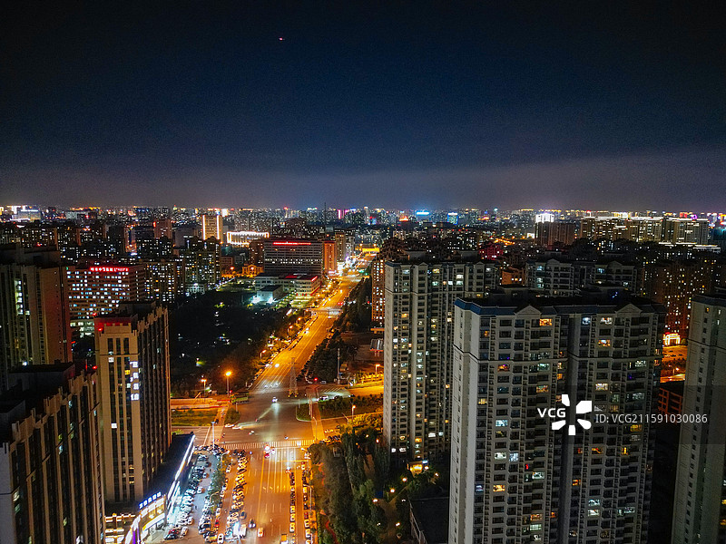 呼和浩特 玉泉区 凯元广场 太平庄 夜景 航拍图片素材