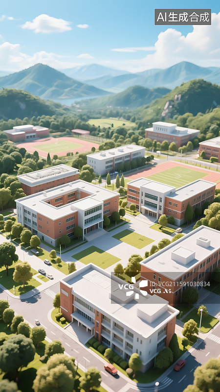 【AI数字艺术】学校校园风景插画图片素材